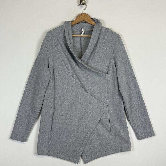 Lucy Grey Faux Wrap Front Cowl Neck Pullover Sweatshirt Top Women's Medium - Picture 1 of 6